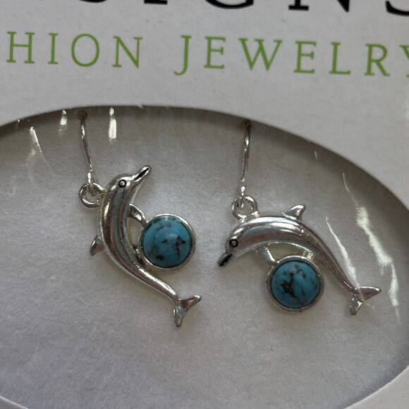 Designs Fashion Jewelry "Playful Dolphin" Silver Colored Dolphin Earrings - Picture 3 of 5